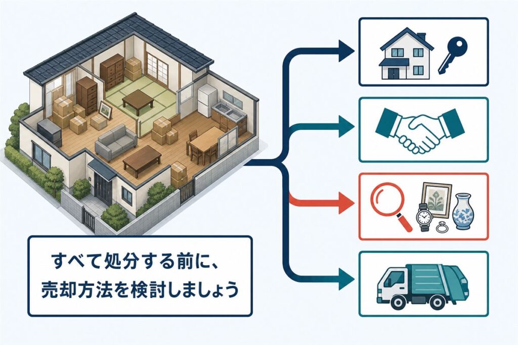 荷物が残る実家を売る前に仲介・買取・処分を比較する流れ